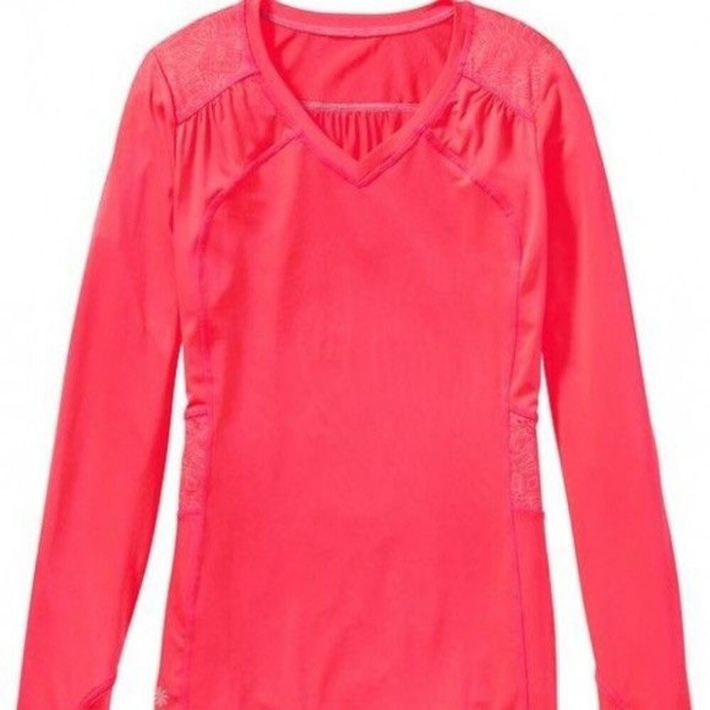 ATHLETA Northern Lights Long Sleeve Tee L Coral Reflective Running Top EUC B83
